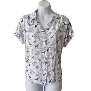 Woolies Women's Floral Button-Up Blouse S Multicolor Short Sleeve Casual